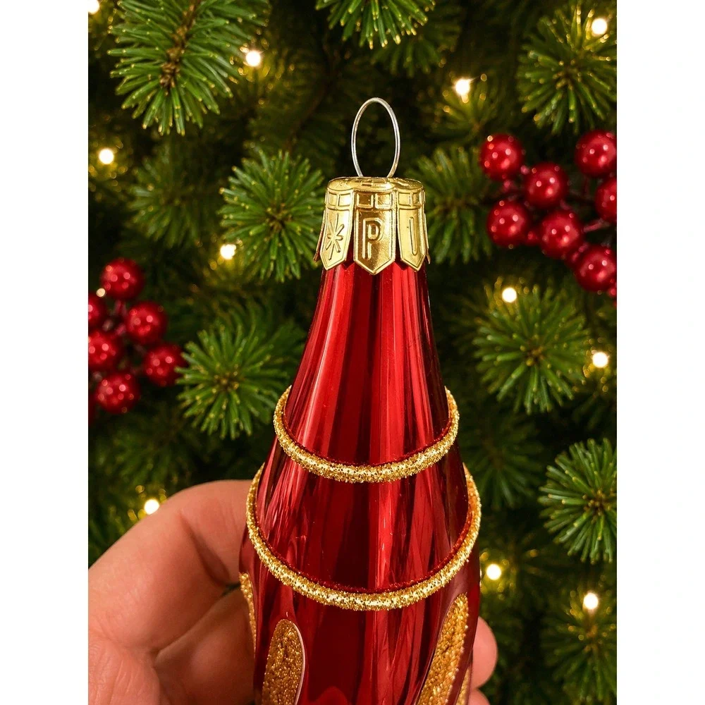 Pier 1 Imports Red Gold Glitter Swirl Glass Drop Christmas Ornaments Set of 2